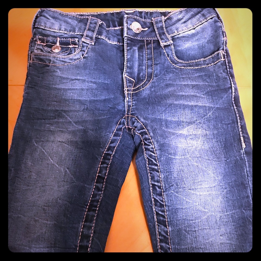 Girls true religion jeans with pink stitching